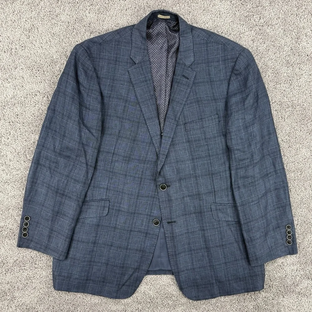 Joseph Abboud Blazer Men's 46R Glen Plaid Slim Fit 100% Linen Dual Vent